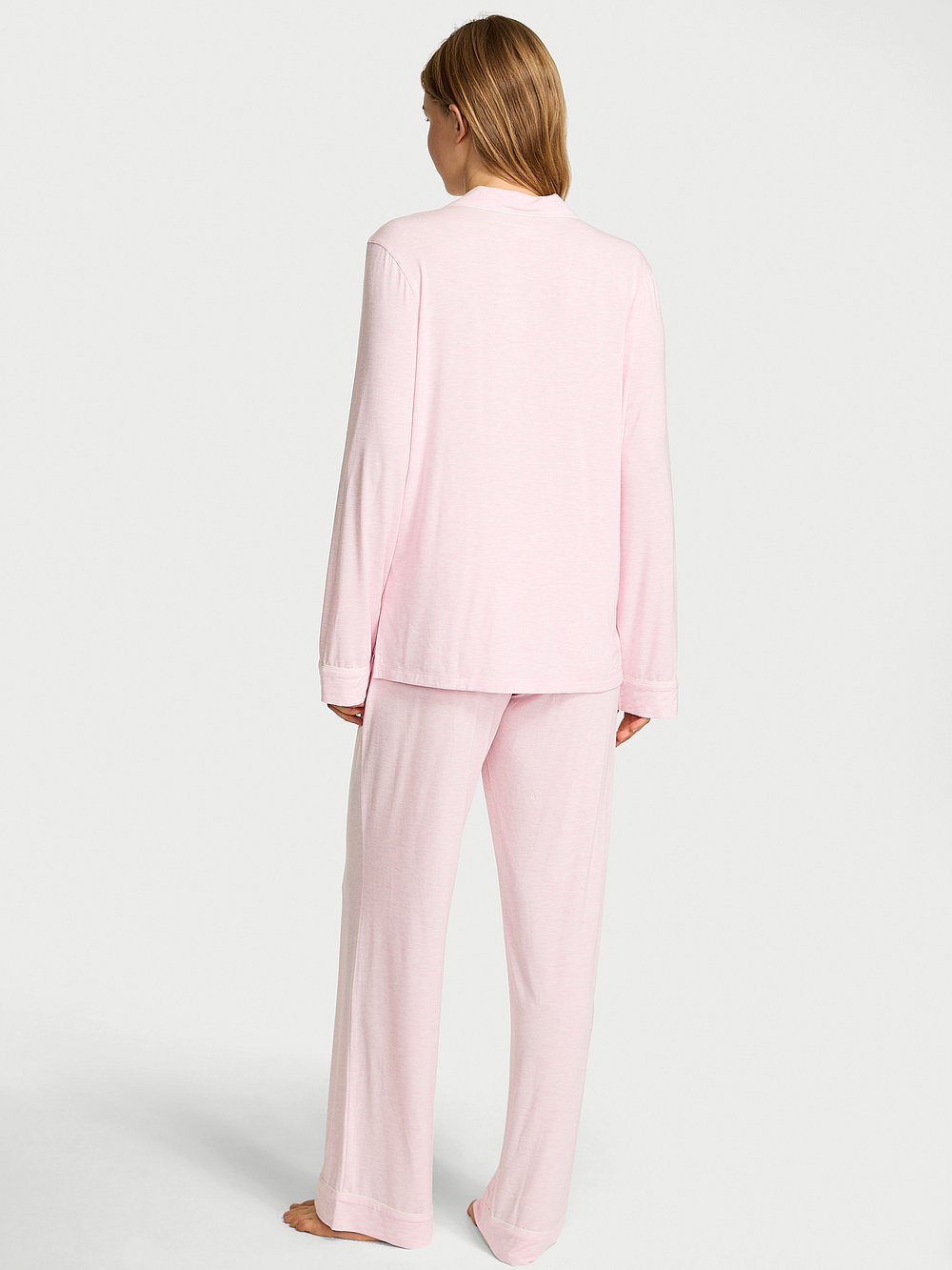 Modal Long Pajama Set Heather Pink Petal