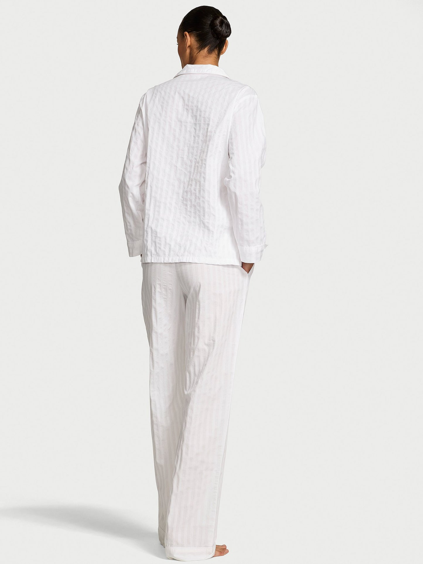Heritage Cotton Shadow Stripe Long Pajama Set Vs White Shadow Stripe