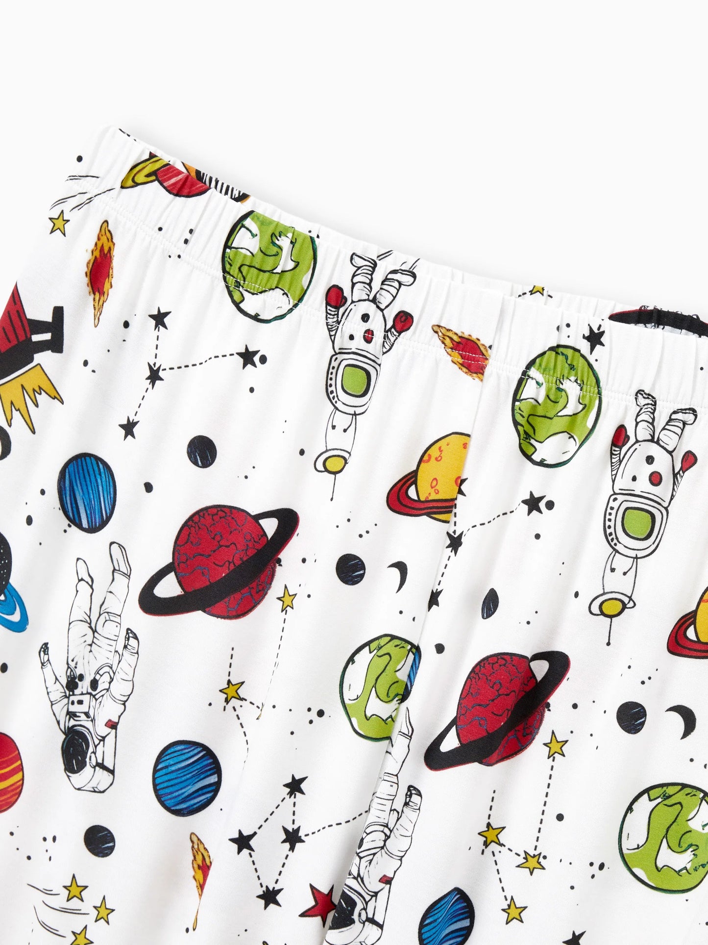 Bamboo Family Pajamas Space Theme Print Short-sleeve Matching Pajama set ( Snug-Fitting for Children ) White