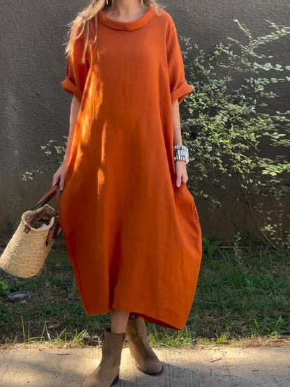 Women's Casual Solid Color Cotton and Linen Dress