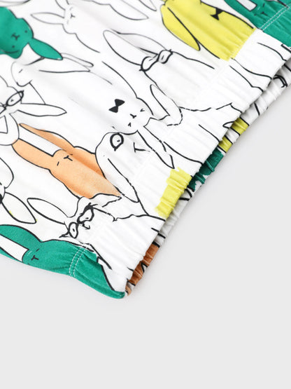 Bamboo Family Pajamas Rabbit Print Short-sleeve Matching Pajama Set (Snug-Fitting for Children) White
