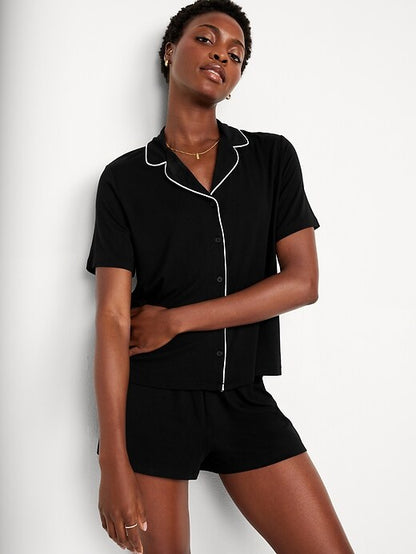 Sunday Sleep Knit Jersey Short Set Black Jack
