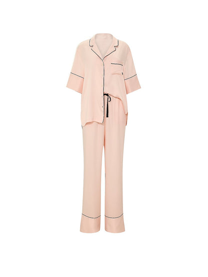 Signature Satin Short-Sleeve Long Pajama Set Sheer Blush