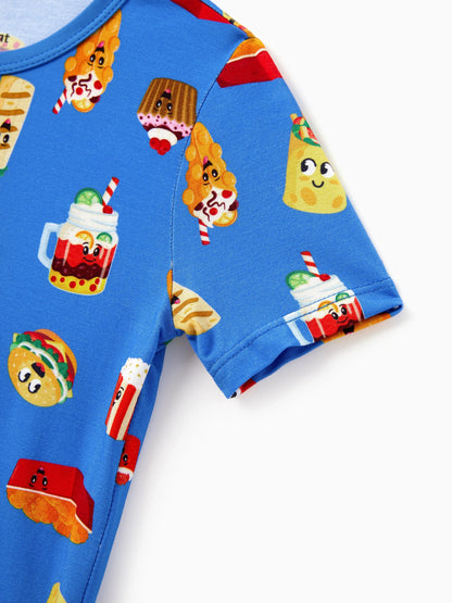 Family Matching Bamboo Pajamas Buttery Soft Bamboo PJs for Men Women Kids Toddler, Cute Burger & Fries Print Short Sleeve Sleepwear (Snug-Fitting for Children) Royal Blue