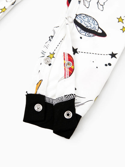 Bamboo Family Pajamas Space Theme Print Short-sleeve Matching Pajama set ( Snug-Fitting for Children ) White