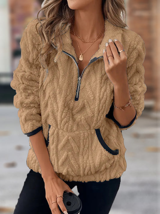 🎄Christmas Clearance🔥 2024 Women's Lapel Half Zipper Plush Pocket Jacket