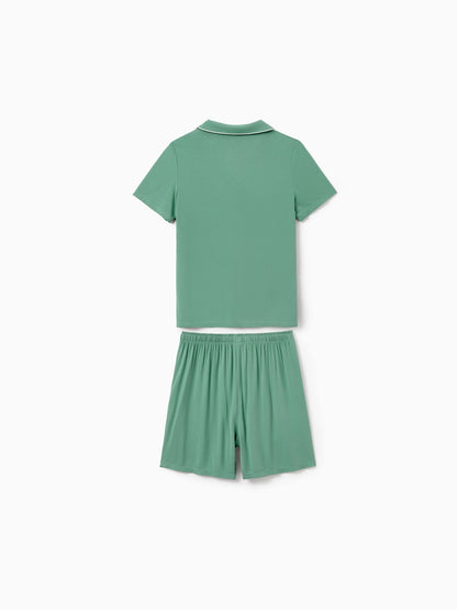 Family Matching Bamboo Pajamas Buttery Soft Bamboo Viscose PJs for Men Women Kids Toddler Baby, Solid Color Short Sleeve Shirt & Shorts Sleepwear Green