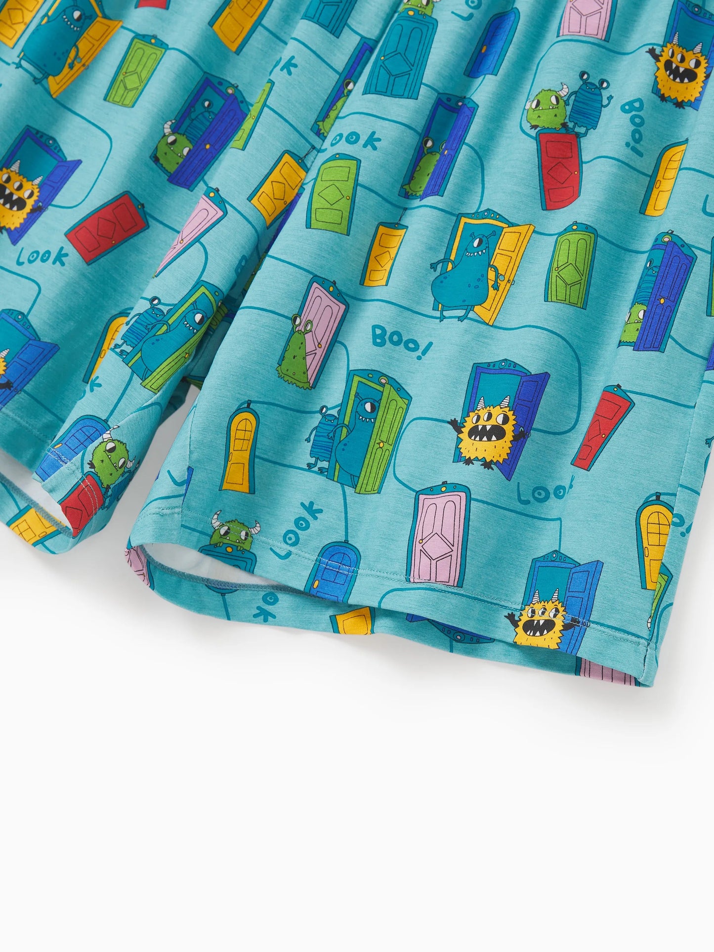 Bamboo Family Pajamas Cartoon Print Short-sleeve Matching Pajama set ( Snug-Fitting for Children ) Green