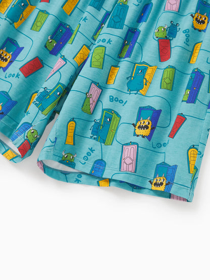 Bamboo Family Pajamas Cartoon Print Short-sleeve Matching Pajama set ( Snug-Fitting for Children ) Green