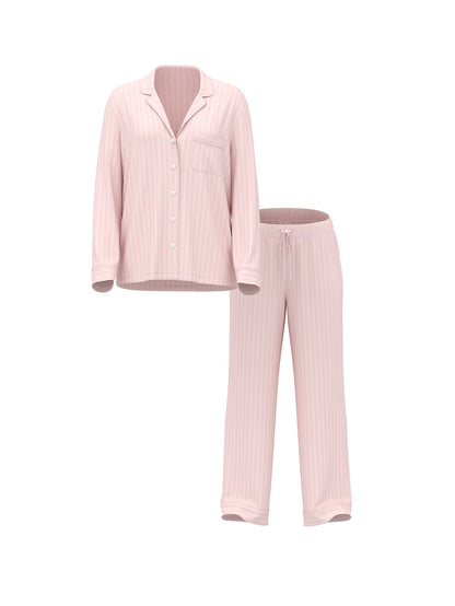 Heritage Cotton Shadow Stripe Long Pajama Set  Pretty Blossom Shadow Stripe