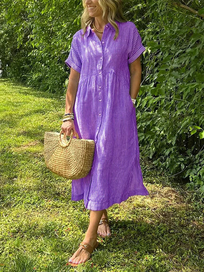 NEW🔥 Striped Lapel Button Down Shirt Dress