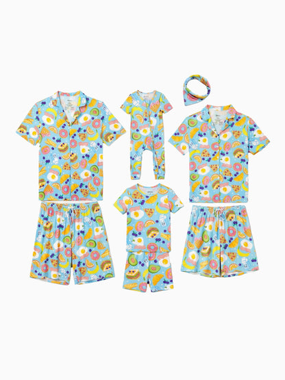 Family Matching Bamboo Pajamas Soft Bamboo Viscose PJs for Men Women Kids Toddler, Fun Food & Fruit Print Short-sleeve Sleepwear Blue