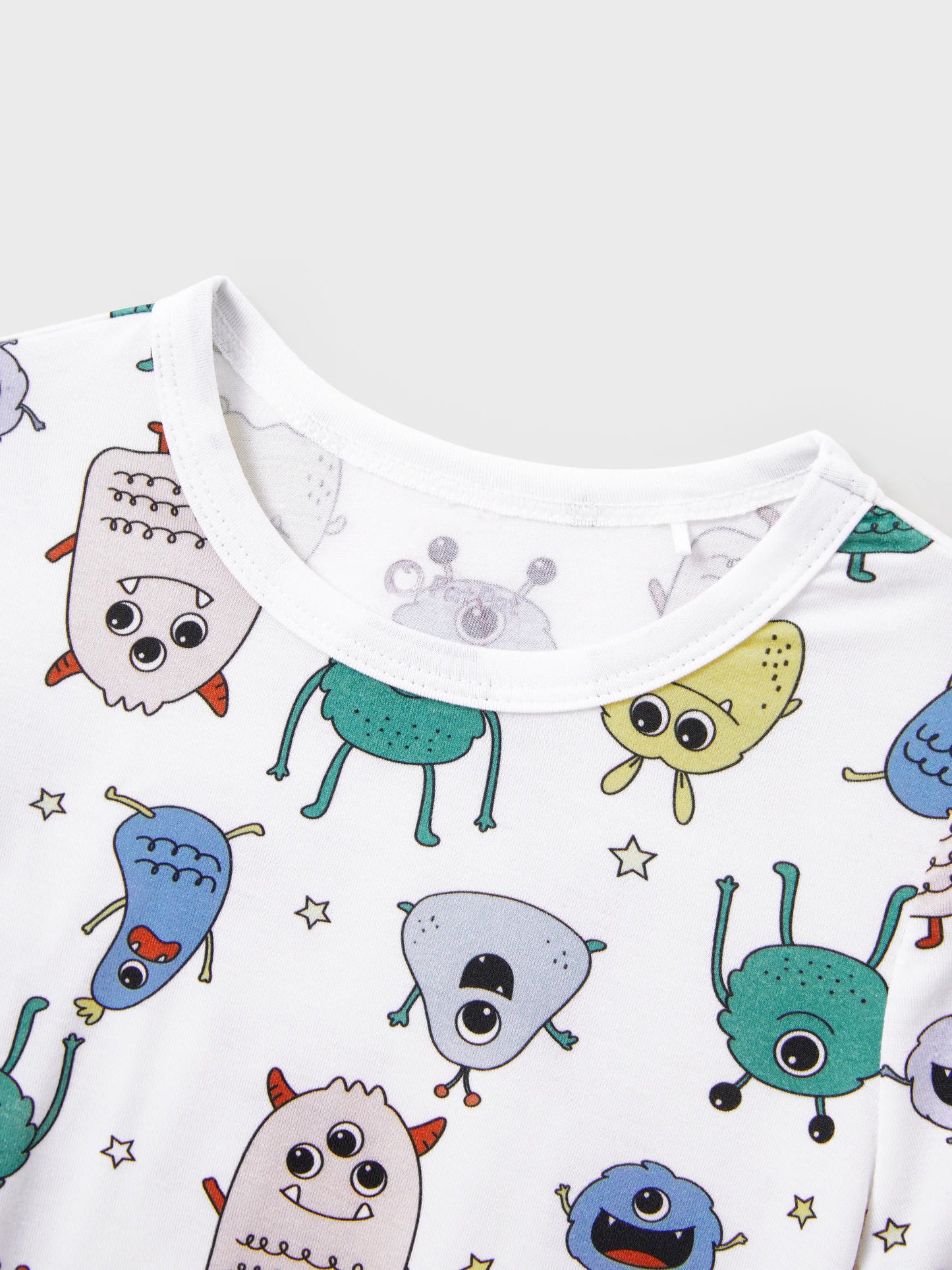 Bamboo Family Pajamas Cute Little Monster Print Short-sleeve Matching Pajama Set ( Snug-Fitting for Children ) White