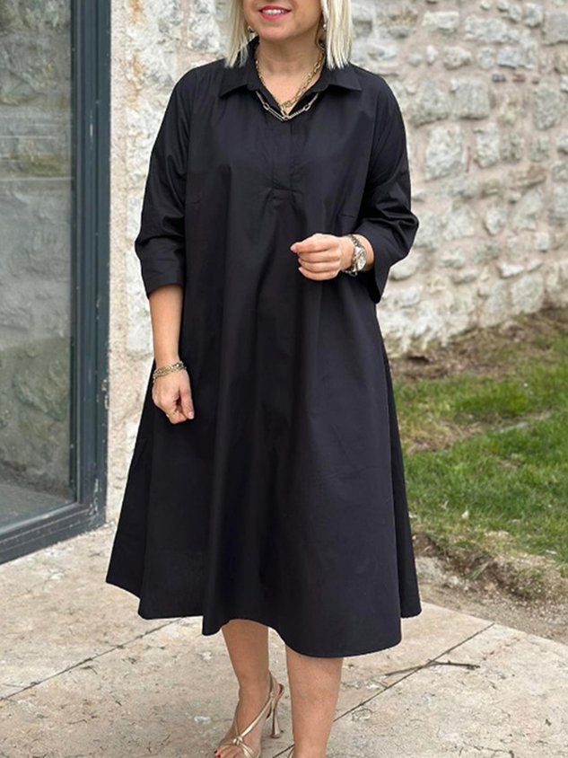 Casual Plain Shirt Collar Maxi Dress