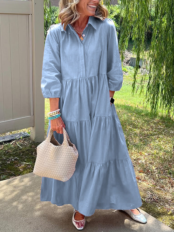 🎁New Arrivals🔥Loose Cotton Linen Lapel Dress- Tax Free