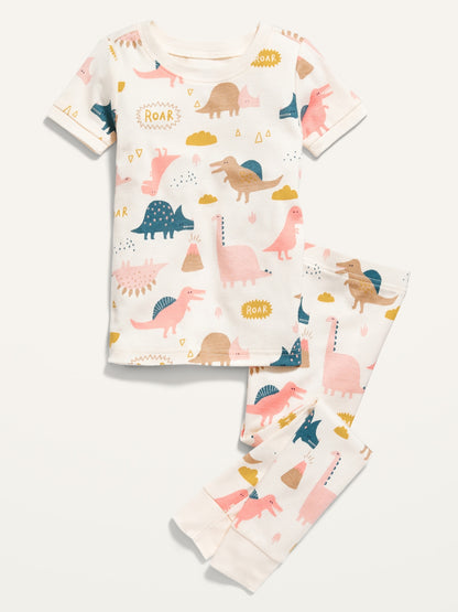 Unisex Snug-Fit Printed Pajama Set for Toddler & Baby Dinosaurs