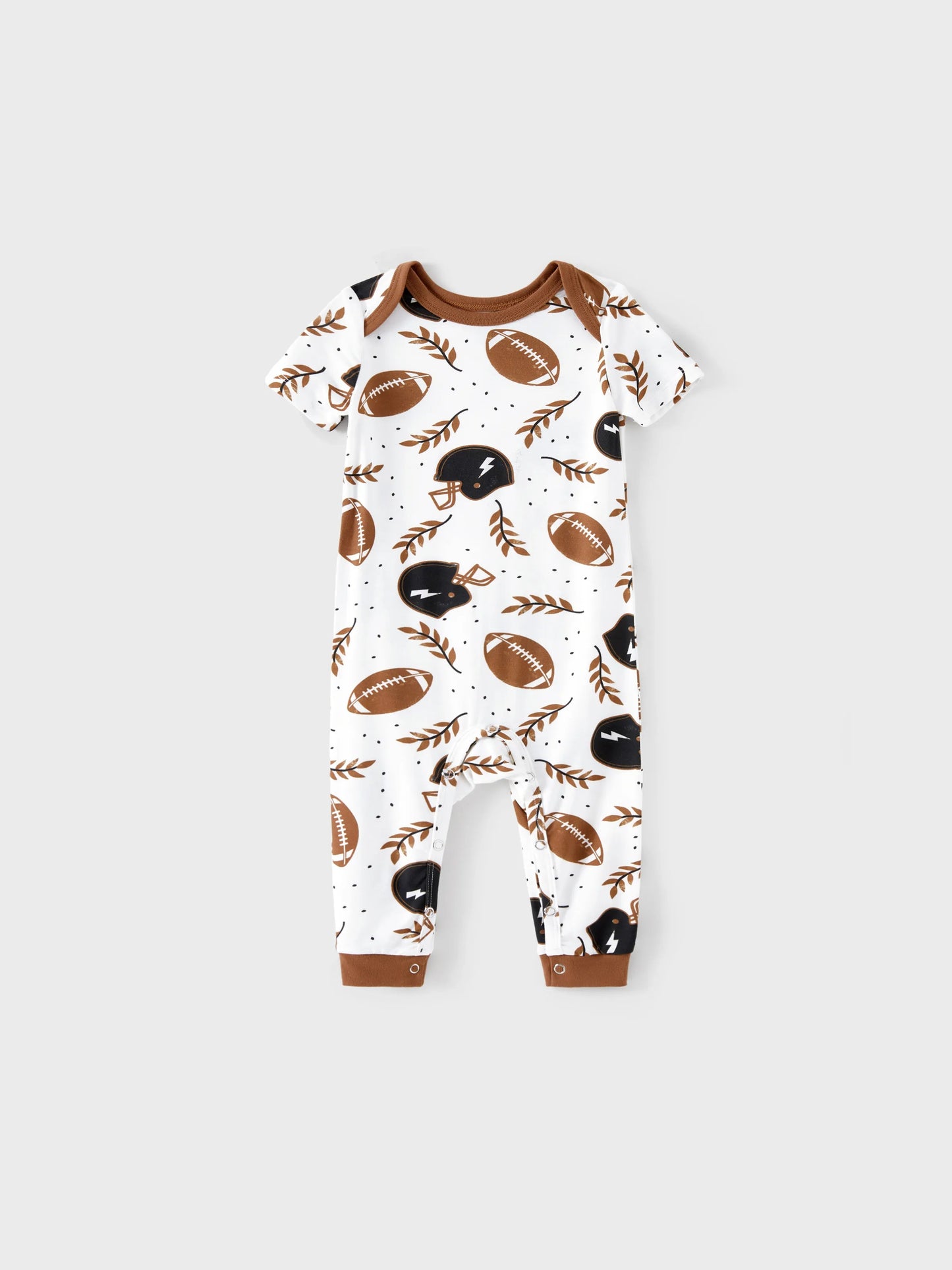 Bamboo Family Pajamas Football and Letter Print Short-sleeve Matching Pajama Set ( Snug-Fitting for Children ) Khaki
