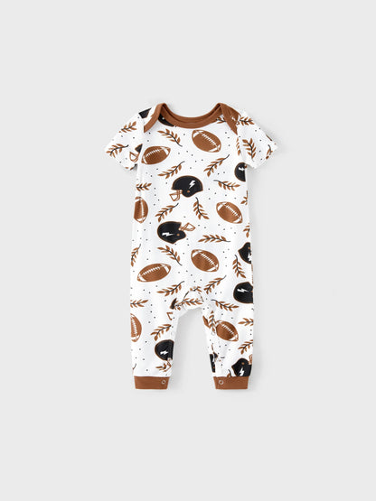 Bamboo Family Pajamas Football and Letter Print Short-sleeve Matching Pajama Set ( Snug-Fitting for Children ) Khaki