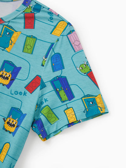Bamboo Family Pajamas Cartoon Print Short-sleeve Matching Pajama set ( Snug-Fitting for Children ) Green