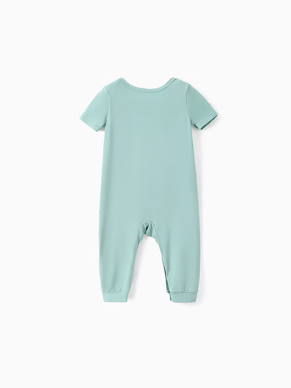 Bamboo Family Pajamas Solid Color Green Short Sleeve Matching Pajama Set ( Snug-Fitting for Children ) Green
