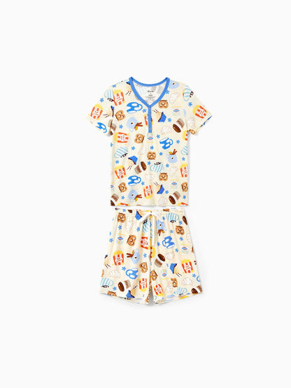 Family Matching Bamboo Pajamas Buttery Soft Bamboo Viscose PJs for Men Women Kids Toddler Baby, Cozy Dessert Print Short-sleeve Sleepwear Blue