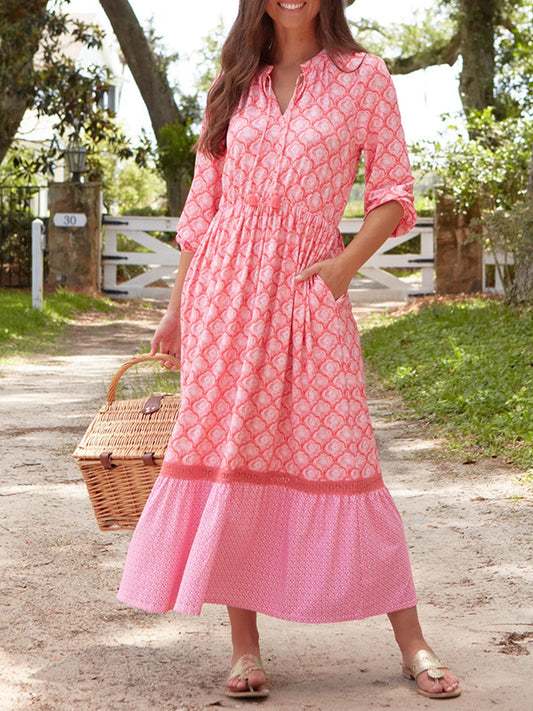 NEW🔥 Drawstring Round Neck Printed Dress