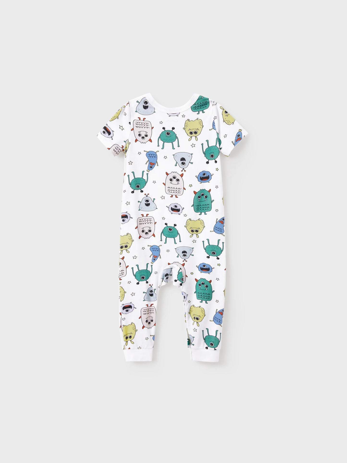 Bamboo Family Pajamas Cute Little Monster Print Short-sleeve Matching Pajama Set ( Snug-Fitting for Children ) White