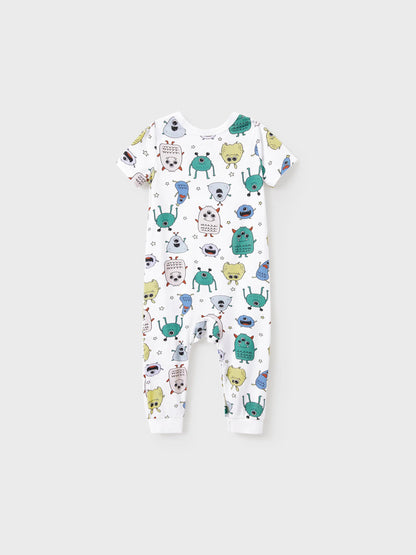 Bamboo Family Pajamas Cute Little Monster Print Short-sleeve Matching Pajama Set ( Snug-Fitting for Children ) White