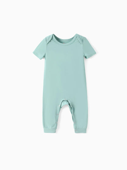 Bamboo Family Pajamas Solid Color Green Short Sleeve Matching Pajama Set ( Snug-Fitting for Children ) Green