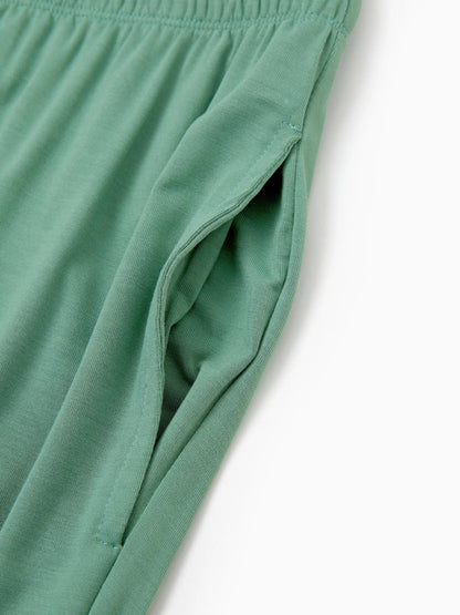 Family Matching Bamboo Pajamas Buttery Soft Bamboo Viscose PJs for Men Women Kids Toddler Baby, Solid Color Short Sleeve Shirt & Shorts Sleepwear Green