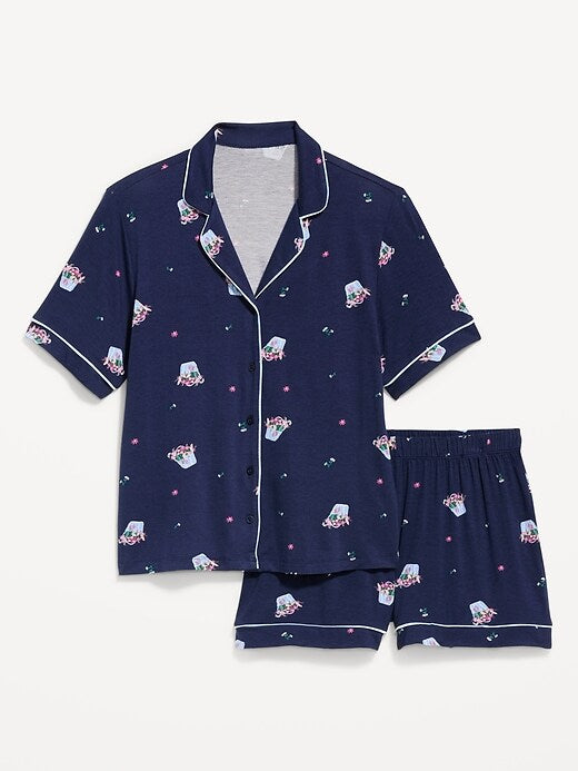 Sunday Sleep Knit Jersey Short Set Blue Bouquet