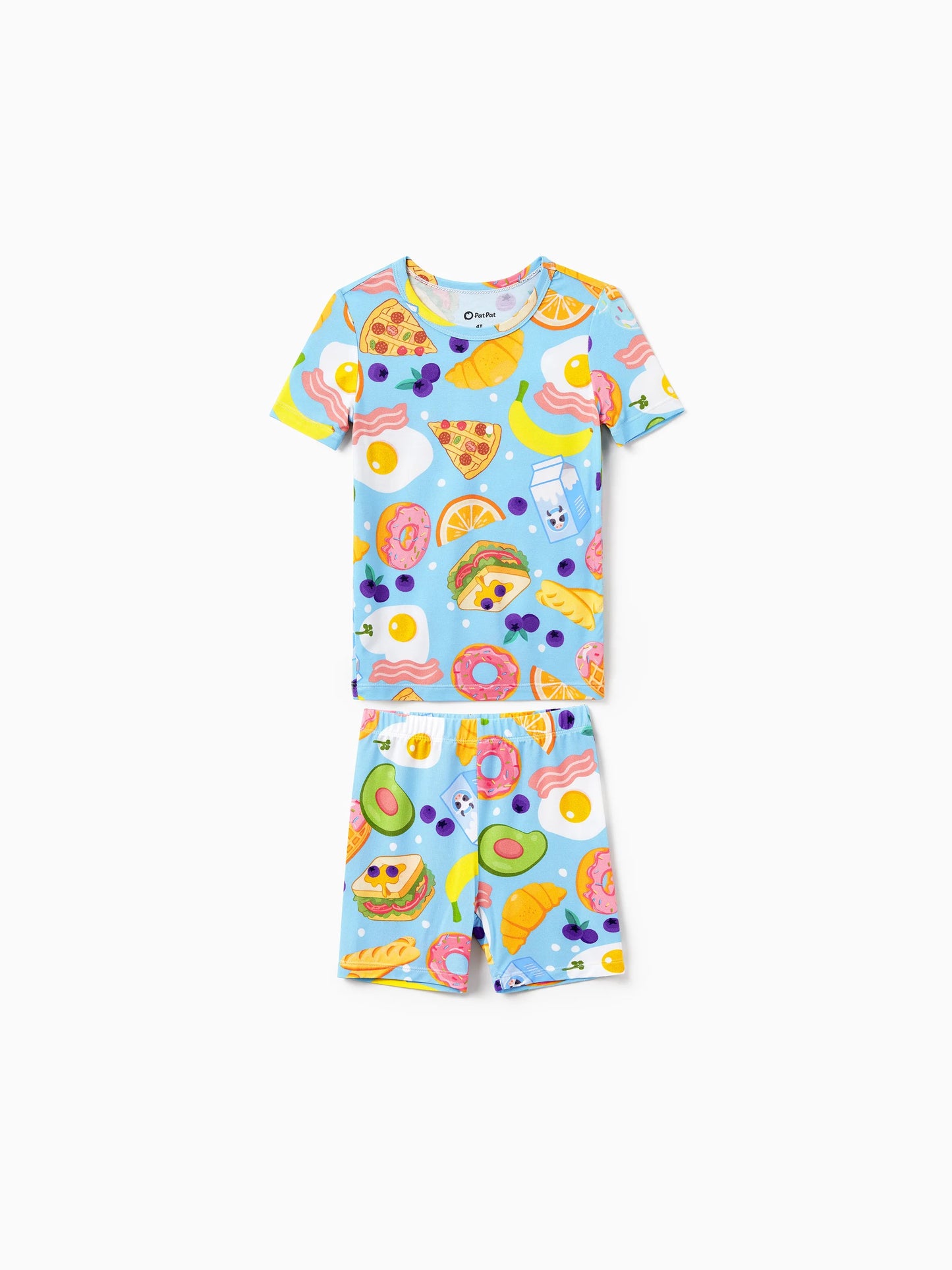 Family Matching Bamboo Pajamas Soft Bamboo Viscose PJs for Men Women Kids Toddler, Fun Food & Fruit Print Short-sleeve Sleepwear Blue