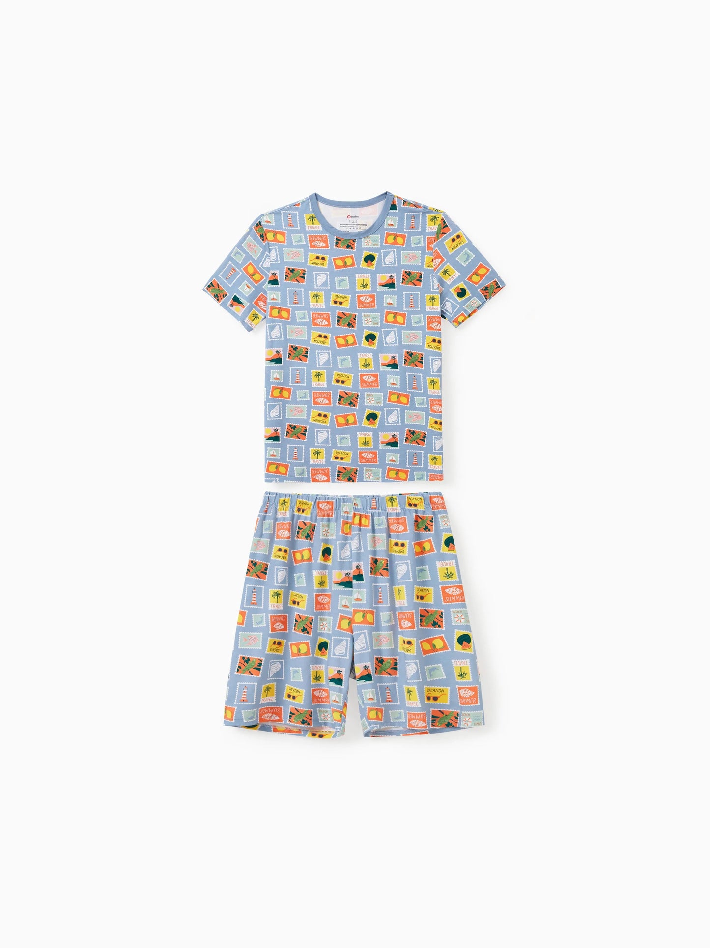 Bamboo Family Pajamas Vacation Theme Print Short-sleeve Matching Pajama set (Snug-Fitting for Children) Color block