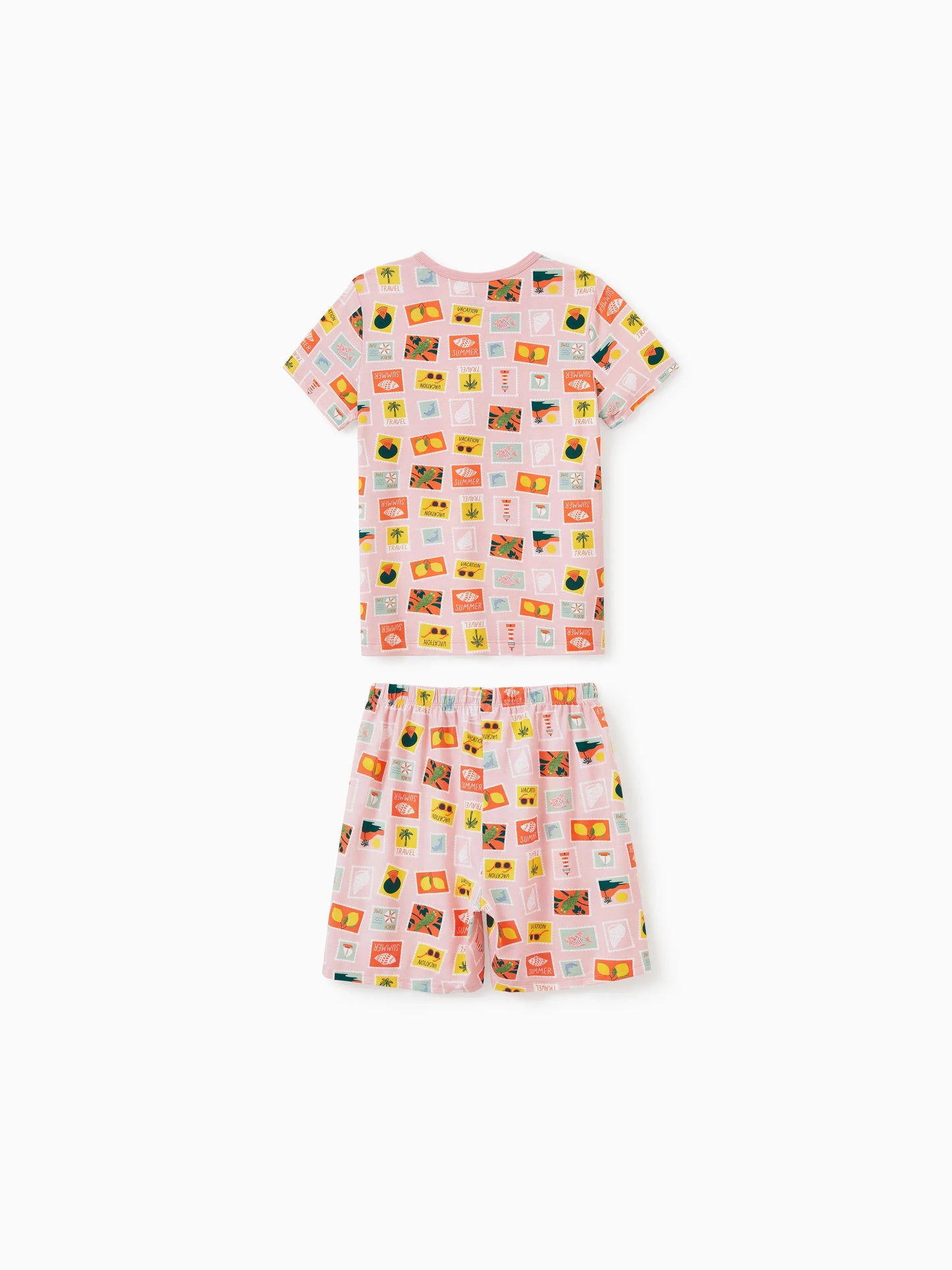 Bamboo Family Pajamas Vacation Theme Print Short-sleeve Matching Pajama set (Snug-Fitting for Children) Color block