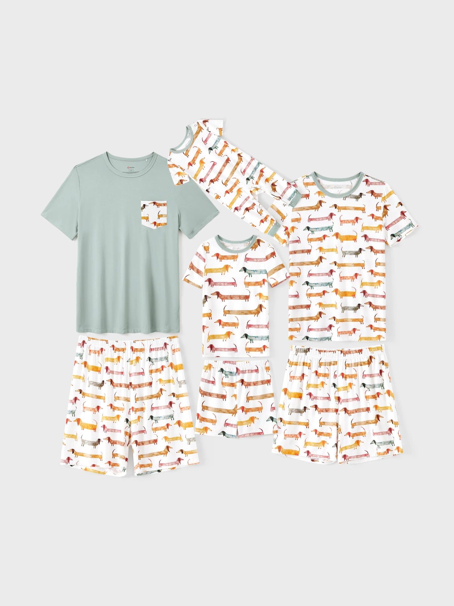Bamboo Family Pajamas Cute Doggy Patterned Short-sleeve Matching Pajamas Set ( Snug-Fitting for Children ) Multi-color