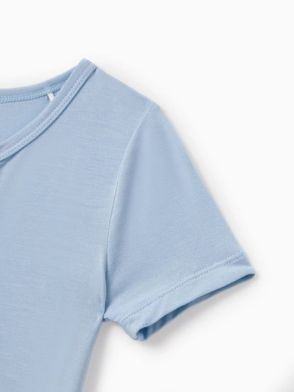 Family Matching Bamboo Pajamas Soft Bamboo Viscose PJs for Men Women Kids Toddler Baby, Classic Blue Short-sleeve Sleepwear with Button-Down Shirt and Pants Blue grey