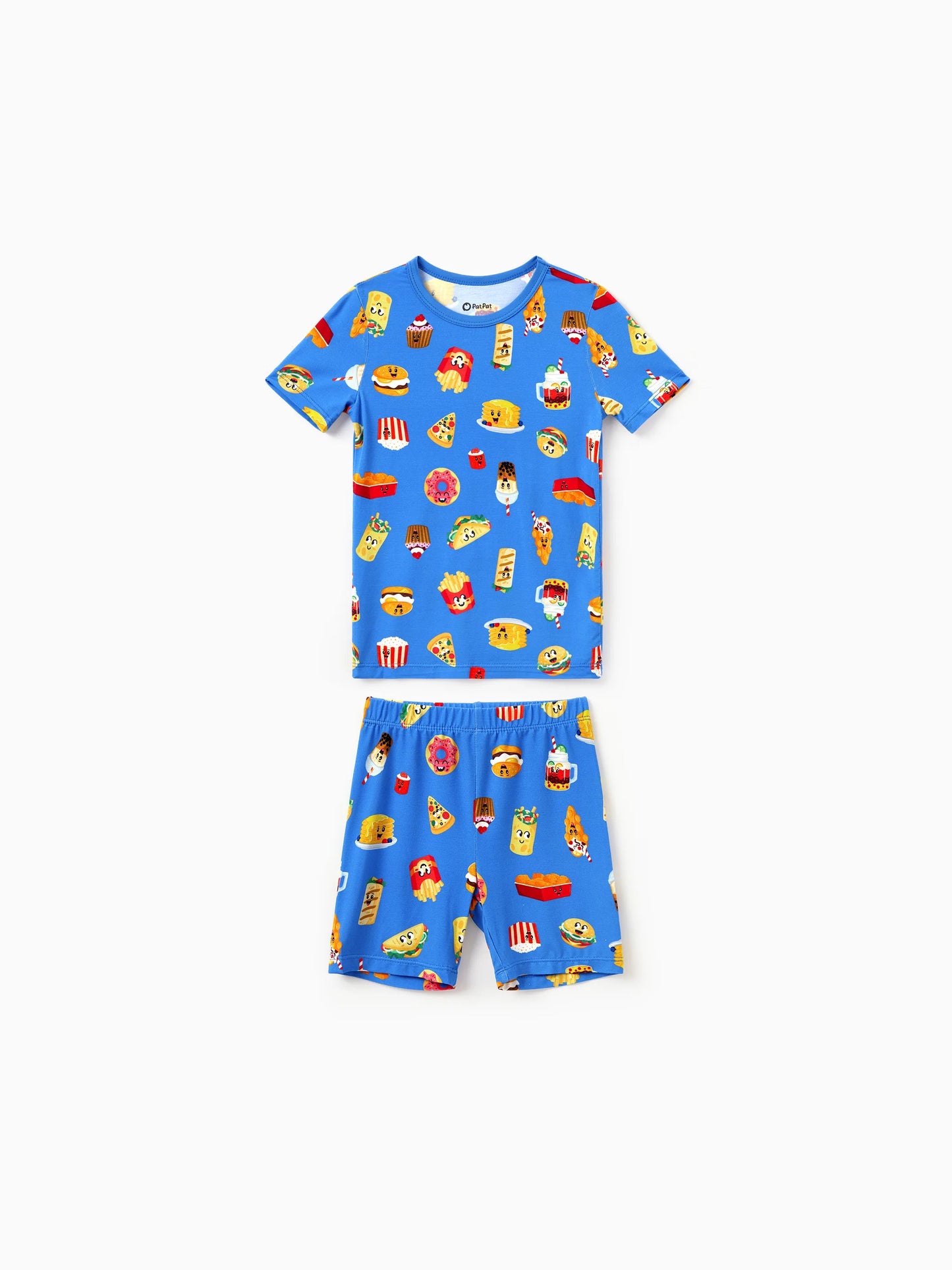 Family Matching Bamboo Pajamas Buttery Soft Bamboo PJs for Men Women Kids Toddler, Cute Burger & Fries Print Short Sleeve Sleepwear (Snug-Fitting for Children) Royal Blue
