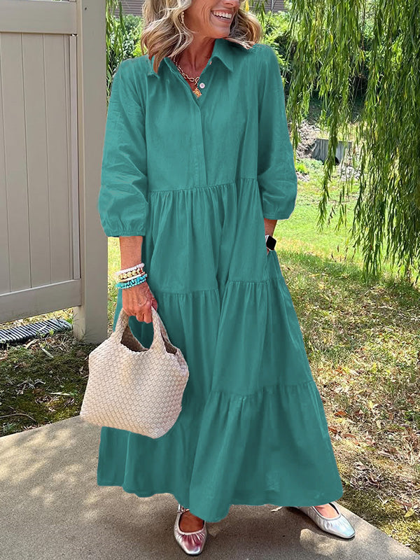 🎁New Arrivals🔥Loose Cotton Linen Lapel Dress- Tax Free