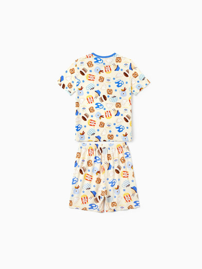 Family Matching Bamboo Pajamas Buttery Soft Bamboo Viscose PJs for Men Women Kids Toddler Baby, Cozy Dessert Print Short-sleeve Sleepwear Blue