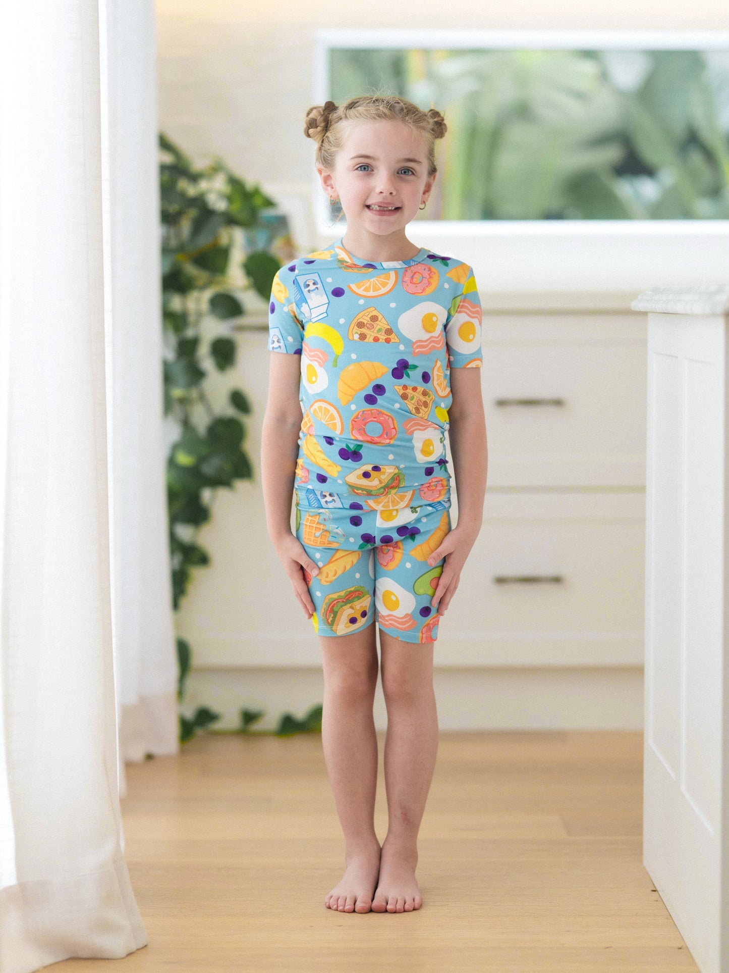 Family Matching Bamboo Pajamas Soft Bamboo Viscose PJs for Men Women Kids Toddler, Fun Food & Fruit Print Short-sleeve Sleepwear Blue