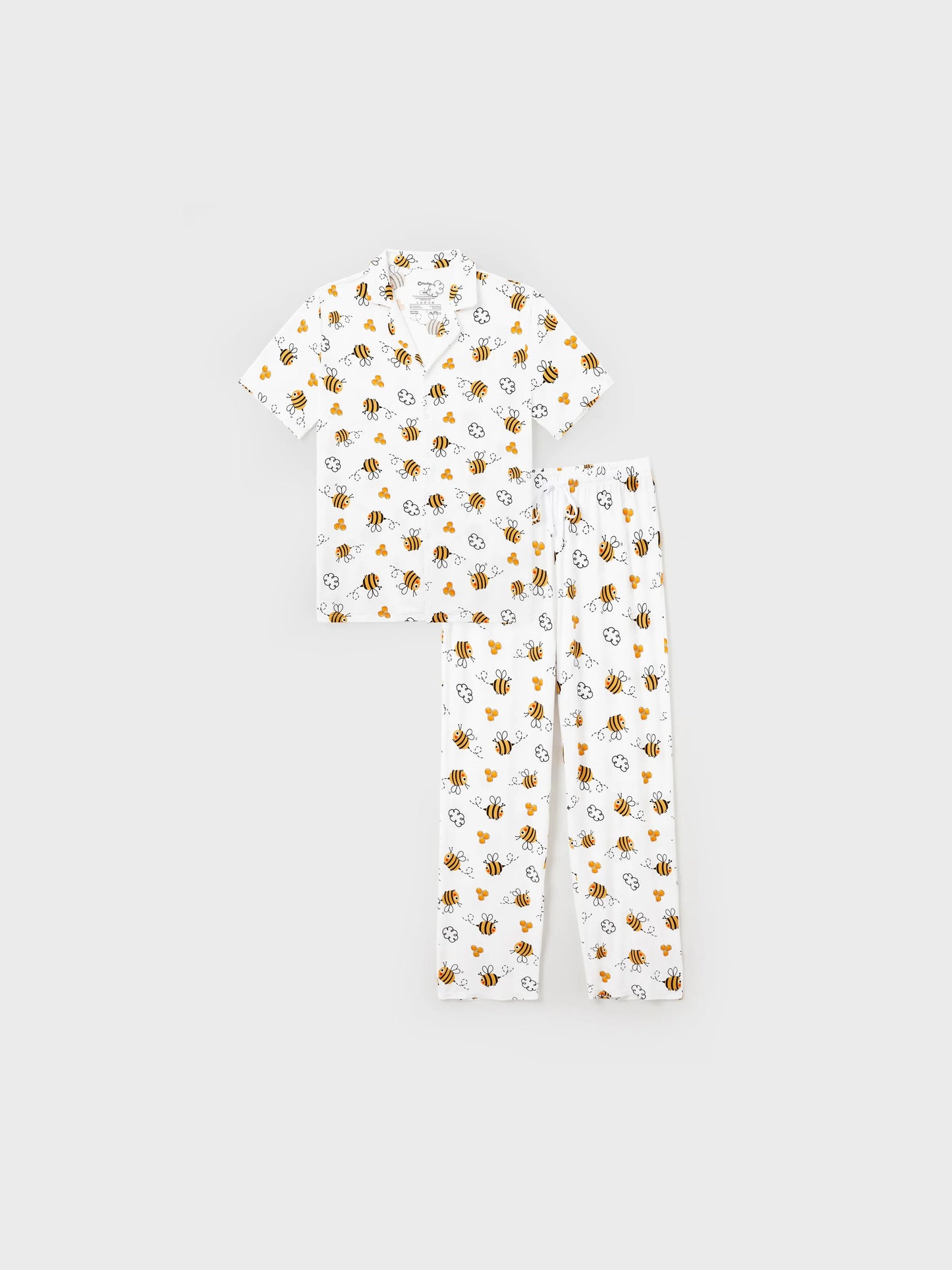 Family Matching Bamboo Pajamas Soft Bamboo Viscose PJs for Men Women Kids Toddler, Cute Bee Print Sleepwear with Short Sleeve Top and Long Pants White