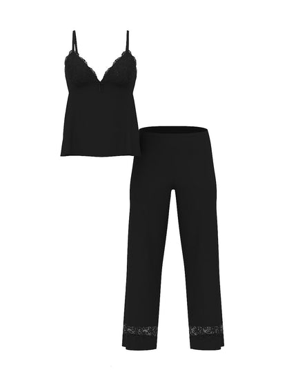 SoSoftTM Modal Lace-Trim Cami & Pants Set Black