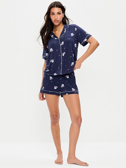 Sunday Sleep Knit Jersey Short Set Blue Bouquet