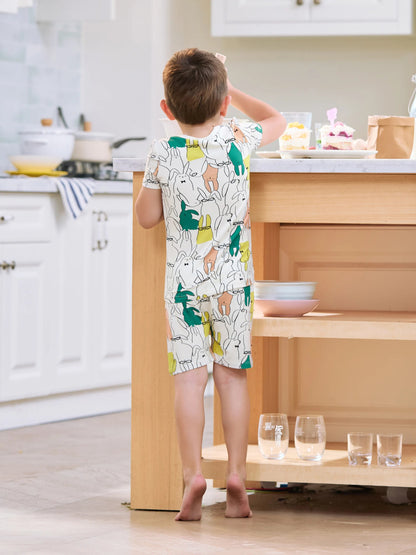 Bamboo Family Pajamas Rabbit Print Short-sleeve Matching Pajama Set (Snug-Fitting for Children) White