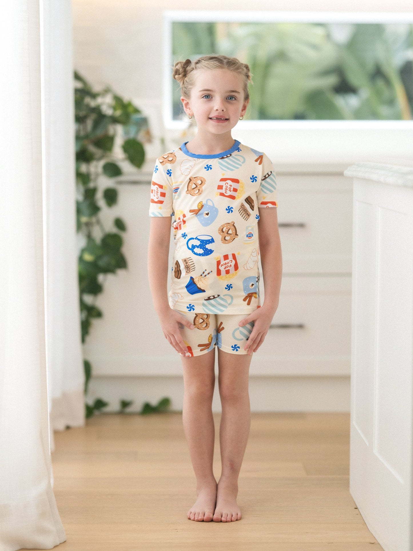 Family Matching Bamboo Pajamas Buttery Soft Bamboo Viscose PJs for Men Women Kids Toddler Baby, Cozy Dessert Print Short-sleeve Sleepwear Blue