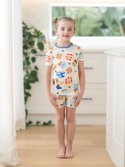 Family Matching Bamboo Pajamas Buttery Soft Bamboo Viscose PJs for Men Women Kids Toddler Baby, Cozy Dessert Print Short-sleeve Sleepwear Blue