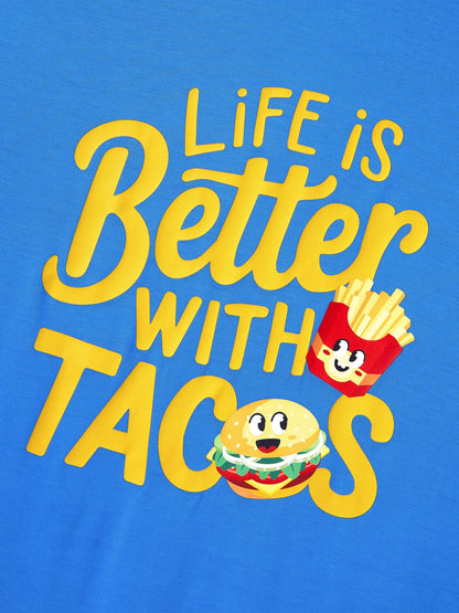 Family Matching Bamboo Pajamas Buttery Soft Bamboo PJs for Men Women Kids Toddler, Cute Burger & Fries Print Short Sleeve Sleepwear (Snug-Fitting for Children) Royal Blue