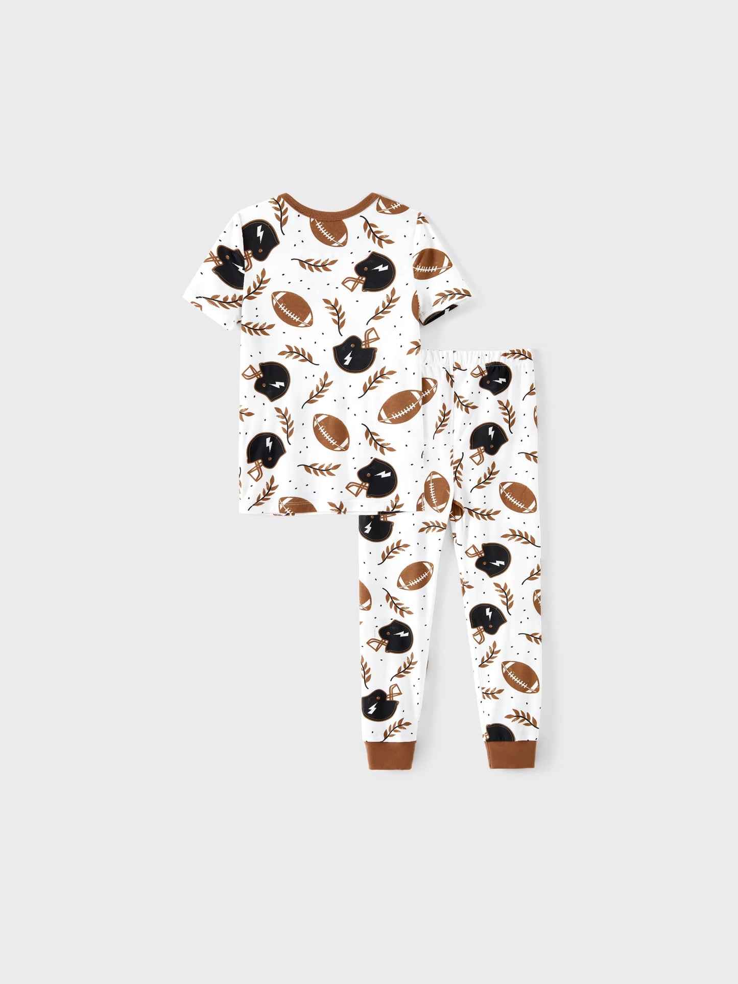 Bamboo Family Pajamas Football and Letter Print Short-sleeve Matching Pajama Set ( Snug-Fitting for Children ) Khaki