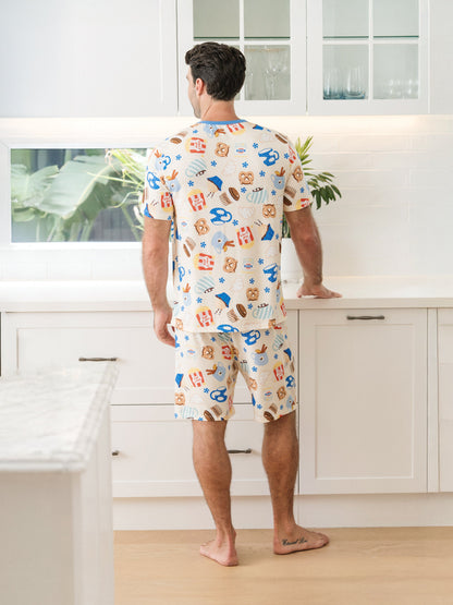 Family Matching Bamboo Pajamas Buttery Soft Bamboo Viscose PJs for Men Women Kids Toddler Baby, Cozy Dessert Print Short-sleeve Sleepwear Blue