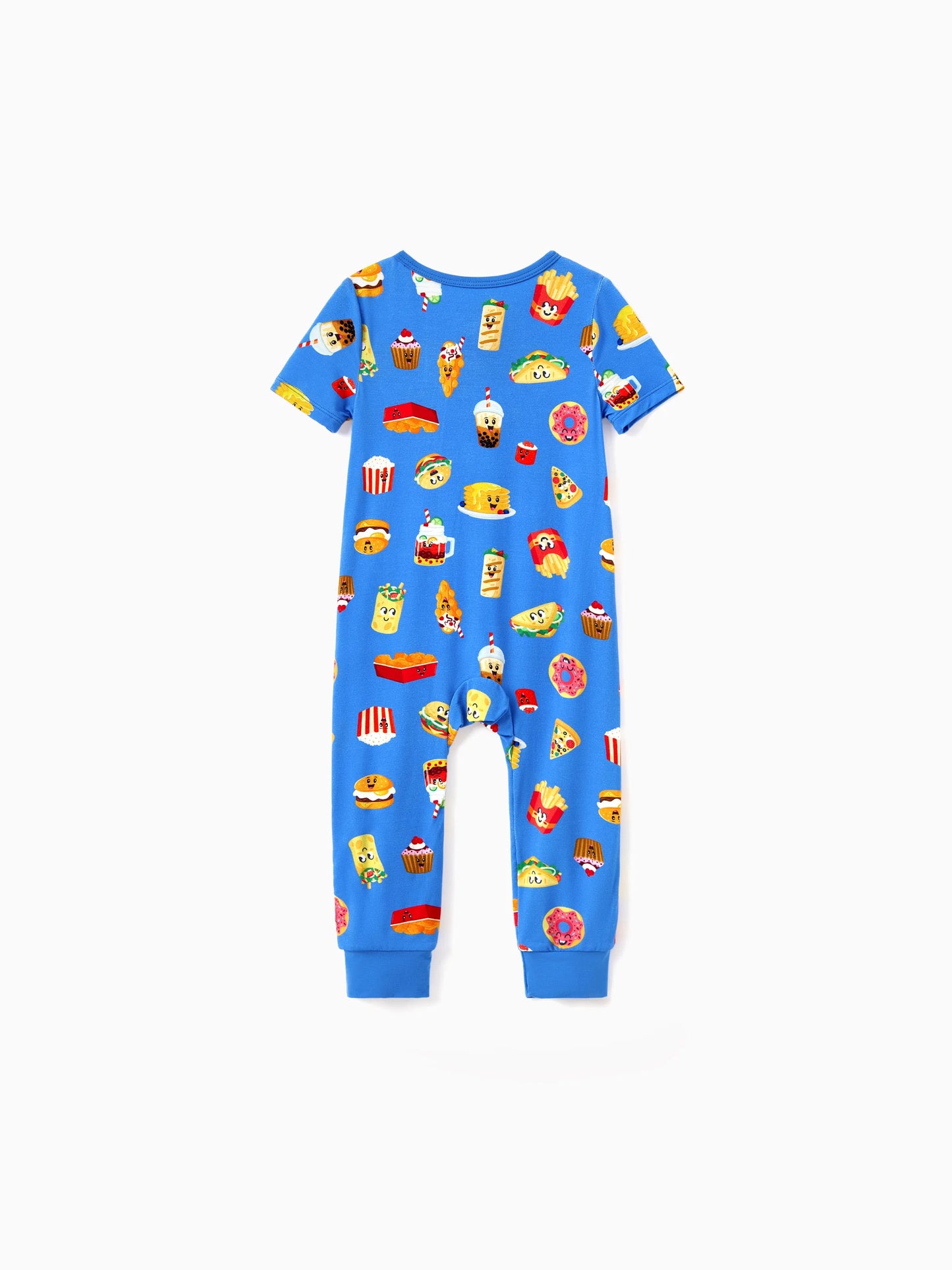 Family Matching Bamboo Pajamas Buttery Soft Bamboo PJs for Men Women Kids Toddler, Cute Burger & Fries Print Short Sleeve Sleepwear (Snug-Fitting for Children) Royal Blue